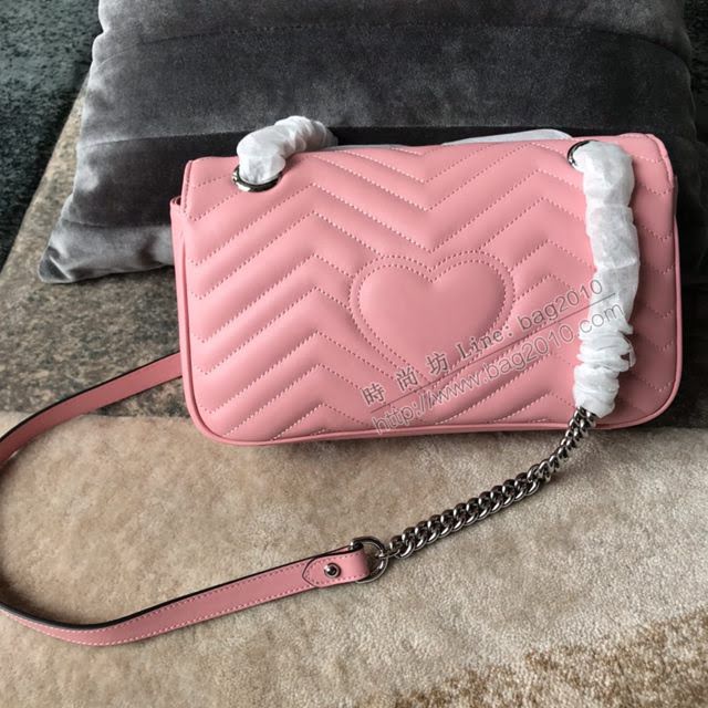 Gucci女包 古馳新款牛皮斜挎小號包 馬卡龍系列 446744櫻花粉 gdj1218